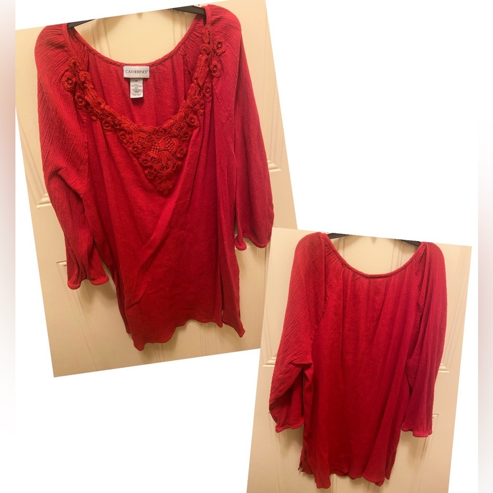 Red Top appliqué design on the front